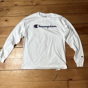 CHAMPION Logo Long Sleeve T shirt White Sz L